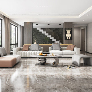 49.2" Oval Faux Marble Coffee Table - Modern Living Room Table with Stainless Steel Base