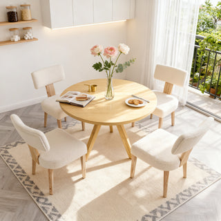 Wooden Dining Chairs Set of 2, Modern Fabric Upholstered Kitchen Side Chairs with Comfortable Seat for Dining Room, Living Room or Patio, Beige