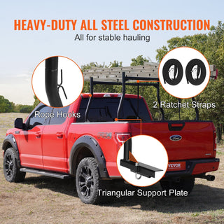 46-71" Extendable Truck Ladder Rack, 800 lbs Steel Ladder Rack with Non-Drilling J-Bolts for Truck Bed, Heavy Duty for Kayak, Lumber & Ladder