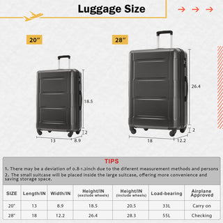 Expandable Spinner Wheels 2 Piece Luggage Set with Bags, ABS Lightweight Suitcase, TSA Lock, Dark Gray, 20inch+28inch