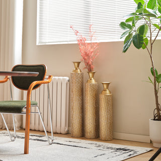 Metal decorative vases High distress metal center vases with growing vine patterns, set of 3 vases for home decoration 34 ', 29 ', 25 'H, gold