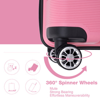Lightweight Durable Hardshell Suitcase Set with Double Spinner Wheels and TSA Lock, Pink Polypropylene in 3 Sizes