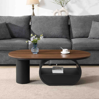 Luxury Industrial Oval Coffee Table, 47.24'' Coffee Table with Storage Drawer, Black Metal Center Table for Living Room