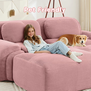 82'' Pink Modular Corduroy Loveseat | Curved Armrest Cloud Sofa