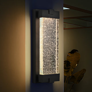 19'(H) Black Aluminum Finish Outdoor Wall Light with Bubble Crystal Glass, LED Light Source, 3000K Warm Light, Weatherproof Exterior Sconce for Patio, Porch, or Garage (1-pack)