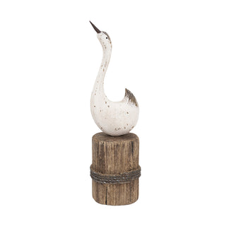 White Paulownia Wood Swan Sculpture, Brown Base