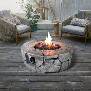 Stone Gray Fiber Reinforced Concrete Outdoor Fire Pit with Adjustable Flame and Stainless Steel Burner