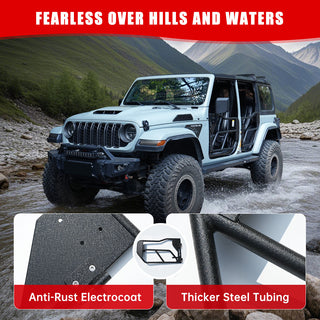 Tube Doors with Side View Mirror for 2018-2024 Jeep Wrangler JL JLU & Gladiator JT 4-Doors (Includes 4XE) 4-piece set Off Road Summer Trail Adventure