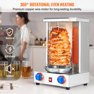 Shawarma Grill Machine, 13 lbs Capacity, Chicken Shawarma Cooker Machine with 2 Burners, Gas Vertical Broiler Gyro Rotisserie Oven Doner Kebab Machine, for Home Restaurant Kitchen Parties