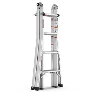 Multi-Position Foldable Aluminum Ladder, A-Frame and Straight Ladder, Grey, 17ft, 250lbs Capacity