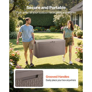 Outdoor Storage Box 100 Gallon | Waterproof Resin Deck Box for Patio Cushions, Pool Supplies, Garden Tools & Package Delivery – Grey