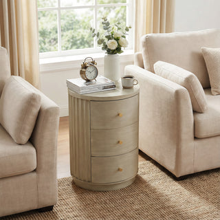 Modern Round Wood Nightstand with 3 Drawers | 16" Space-Saving Side Table