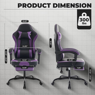 Black &amp; Purple Gaming Chair | Ergonomic w/ Footrest, Massage Lumbar &amp; 300lb Capacity