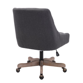 COOLMORE Office Chair Adjustable Height Swivel Chair with Wheels Linen Fabric Upholstered Computer Desk Chair with Wooden Legs (Charcoal grey Linen)
