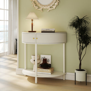 Artisan Wave-Pattern Demi-Lune Console Table (Creamy White) – Unique Half Moon End Table with 2 Storage Drawers & Bottom Shelf for Entryway, Hallway, Living Room  📝 Product Description (Focus on Key Features & SEO Keywords)
