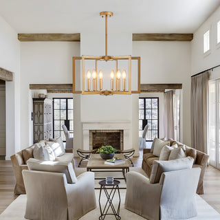 22" Modern Gold Geometric 6-Light Chandelier – Industrial Metal Pendant Light for Dining Room, Kitchen Island, Living Room (Bulbs Not Included)