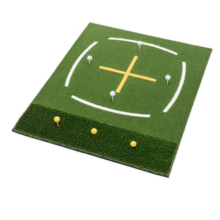5'x4' Golf Hitting Mat with Cross Stance Guide, Indoor Outdoor Golf Practice Mat with 7 Tee Positions, Heavy Duty Swing Turf for Backyard Garage Training – Includes Balls, Tees & Strap