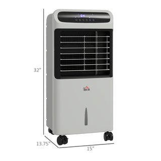 HOMCOM 32" Portable Evaporative Air Cooler with 3.2 Gal Tank, Oscillating Fan, Humidifier, Remote, 3 Modes, 3 Speeds, Timer – Gray