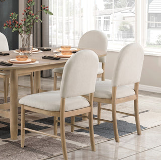Classic Luxury Dining Furniture 7pc Set Natural Finish Oval Dining Table and 6x Side Chairs Beige Upholstered Seat Back