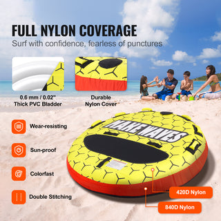 Towable Tube for Boating, 1-3 Riders Inflatable Boat Tubes and Towables, 510 lbs, 63' Round Water Sport Towable Tubes for Boats to Pull, Full Nylon Cover, EVA Grab Handles and Speed Safety Valve