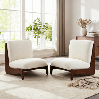 Scott Living Moda Accent Chair White with Walnut Solid Wood Frame, Set of 2