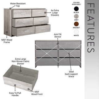 ECOSHOP 6-Drawer Dresser with Large Fabric Drawers, Grey