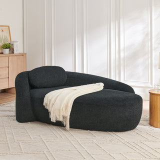Modern Oval Single Lazy Sofa Chair with Integrated Backrest, Side Armrest and Pillow, Compact Space-Saving Lounge Chair for Living Room Bedroom-Black