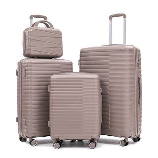 14'/20'/24'/28'  4 pcs/set in PP Spinner Wheel Luggage, Carry on Suitcase, Iron Pull Rod, Combination Password Lock, 14' Cosmetic Case (Champagne)