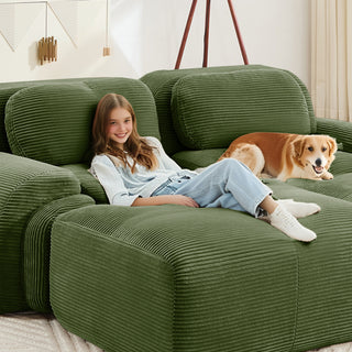 82" Olive Green Modular Corduroy Loveseat | Curved Armrest Luxury Sofa