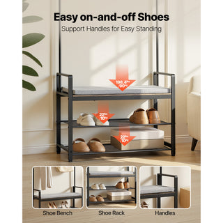 Hall Tree, 72 in Coat Rack with Shoe Bench, Freestanding 2-Tier Shoe Rack Storage Organizer with Hooks, Hanging Rod and Wire Shelf, Steel Frame Entrance Coat Holder for Entry, Bedroom, Closet