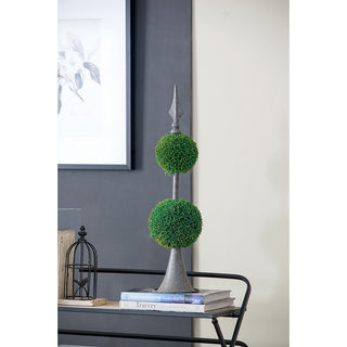 D7x26.5' Artificial Two-Tiered Boxwood Sphere Topiary on Metal Spire