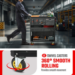 3-Tier Rolling Utility Cart | DIY Detachable Tool Cart with Steel Pegboard