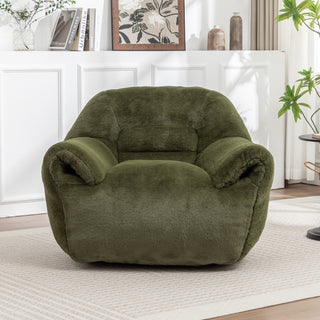 Faux Fur Bean Bag Chair Sofa w/ Back Support | Luxurious Green Stuffed Floor Lounger | Comfy Seating for Adults & Kids | Bedroom, Apartment, & Living Room  ULTRA-COZY FAUX FUR | ERGONOMIC BACK SUPPORT | CHIC GREEN FLOOR SOFA