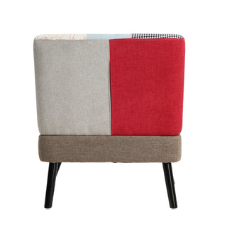 Patchwork Accent Chair, Mid-Century Modern Fabric Club Chair, Comfy Colorful Single Sofa for Living Room, Bedroom, Office, Study, and Reading Room