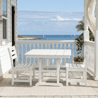 WHITE HDPE Outdoor Patio Dining Set, 37.8 in. Square Table with 2 Chairs, All-Weather 3-Piece Bistro Set