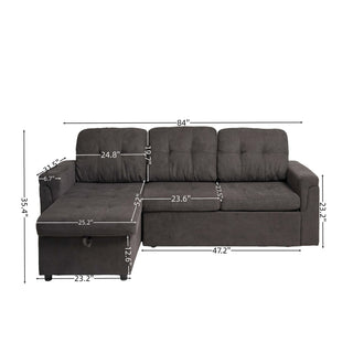  Upholstered Sleeper Sofa - L-Shape Sectional with Storage, Pull-Out Bed