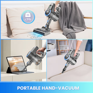 N3K Blue Silver Cordless Stick Vacuum Cleaner | 10KPa Dual Suction, LED Headlights | Up to 40-Min Max Runtime, HEPA Filter | Lightweight Handheld for Hard Floors & Car