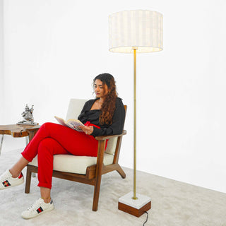 Viora Marble Base Floor Lamp | Slim Standing Light, Neutral Shade, Dark Brown/White, Metal & 110V