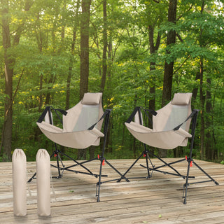 Hammock Camping Chair, Folding Portable Rocking Chair, Aluminum Alloy Adjustable Back Swinging Chair with Pillow Cup Holder, Recliner with Carry Bag for Outdoor Travel Lawn Backyard, Khaki (2pcs)