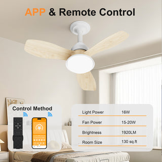 24.4 inch Wood Grain Ceiling Fan with Dimmable LED Light