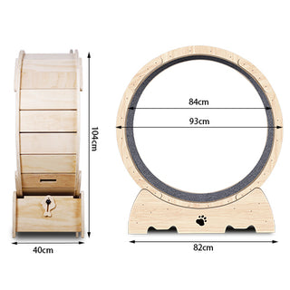 37" Cat Exercise Wheel for Indoor Cats | Natural Wood Running Wheel with Carpeted Runway