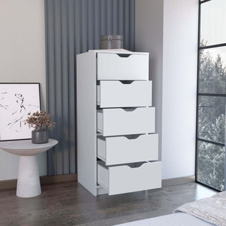 White 5-Drawer Slim Dresser 42" H - Compact Vertical Chest for Small Spaces