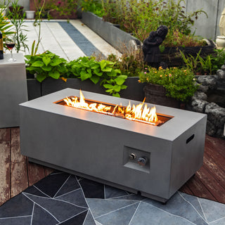 42' Propane Gas Fire Pit Table, 50000 BTU Rectangular Steel Fire Pit with Glass Wind Guard for Outside Patio Deck Garden Courtyard -Gray