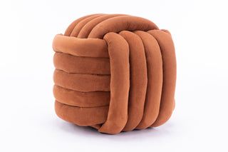 060-Chenille Fabric Modern Knot Design Ottoman Makeup Stool Footstool, Comfortable and Stylish Seat for Living Room, Bedroom,Orange