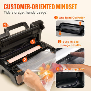 Vacuum Sealer Machine, 90Kpa 130W Powerful Dual Pump and Dual Sealing, Dry and Moist Food Storage, Automatic and Manual Air Sealing System with Built-in Cutter, with Seal Bag and External Hose