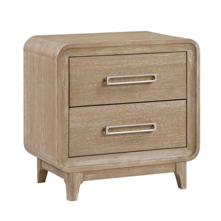 Modern Elegant Design Nightstand of 2x Storage Drawers Curved Corners Natural Finish Wooden Bedroom Furniture 1pc