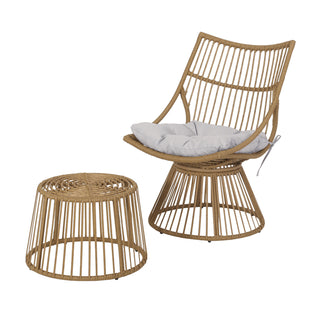 2-Piece Rattan Patio Set with Club Chair and Side Table, Beige and Light Brown