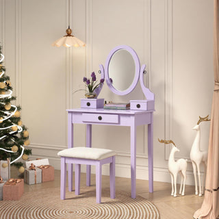 Moniys Wood Moniya Makeup Vanity Table and Stool Set, Purple - Modern Dressing Table with Mirror