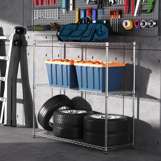3 Tier Wire Shelving Unit, 1050 LBS NSF Height Adjustable Metal Garage Storage Shelves, Heavy Duty Storage Wire Rack Metal Shelves - Chrome