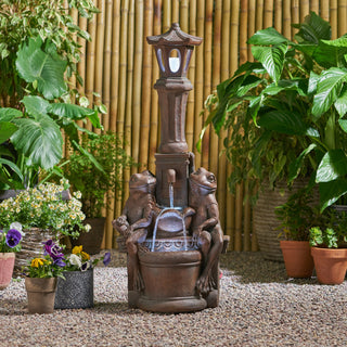 37.25' High Elaine Sapos Fountain, Rustic Multi-Brown, Hand Crafted Resistant Floor Fountain with Light